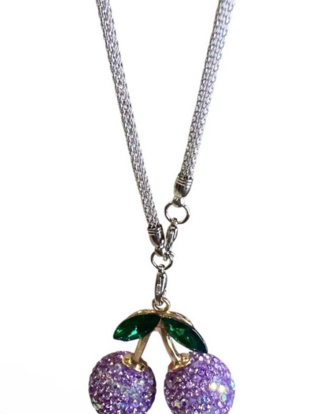 NEW Purple Cherries 🍒 Rearview Mirror Chain Decor with Green Leaves